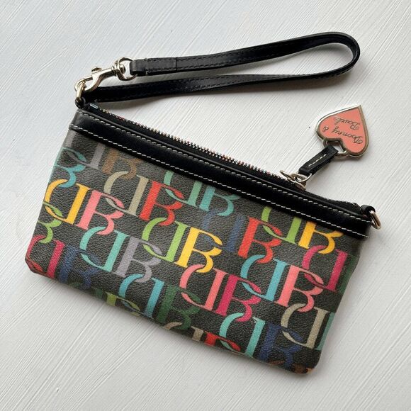 Y2K Dooney & Bourke Rainbow Monogram Wristlet Zip Pouch with Heart Tag - Picture 1 of 14